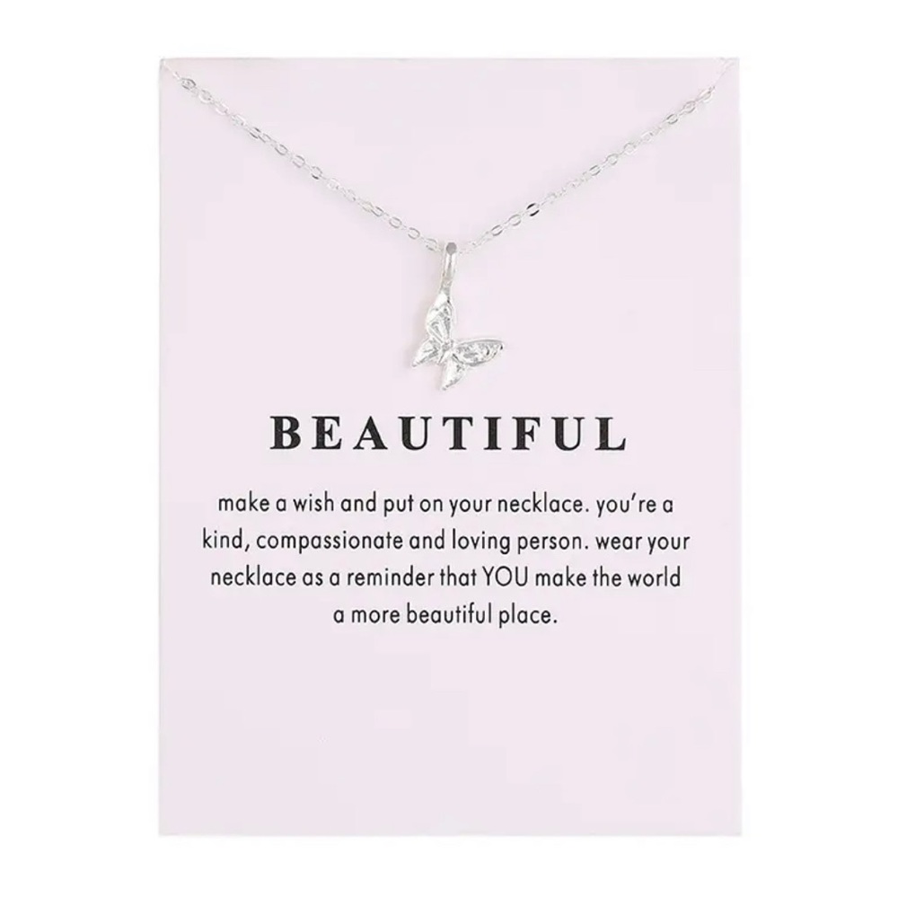 Cruel Summer Silver Butterfly Necklace w card NEW inspirational silver jewelry